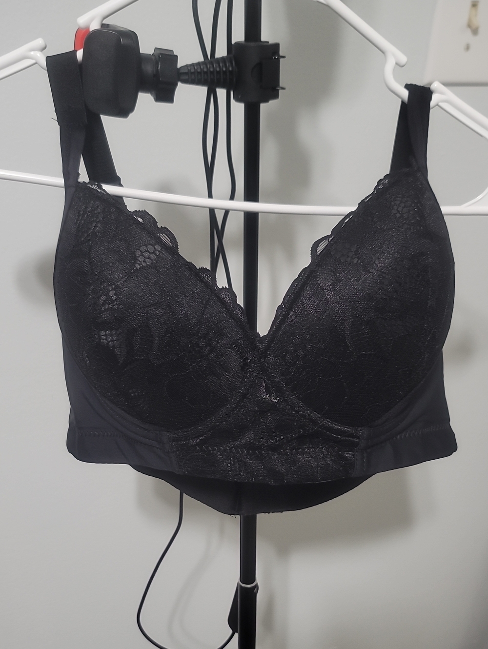 SHEIN Black Lace Longline Underwire Bra